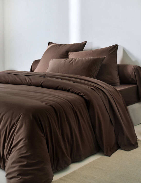 Linge de lit uni - coton lav&eacute; 57 fils/cm&sup2; (chocolat)