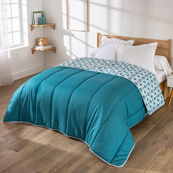 Couette microfibre imprim&eacute; mosa&iuml;ques 400 g/m&sup2; (bleu paon)