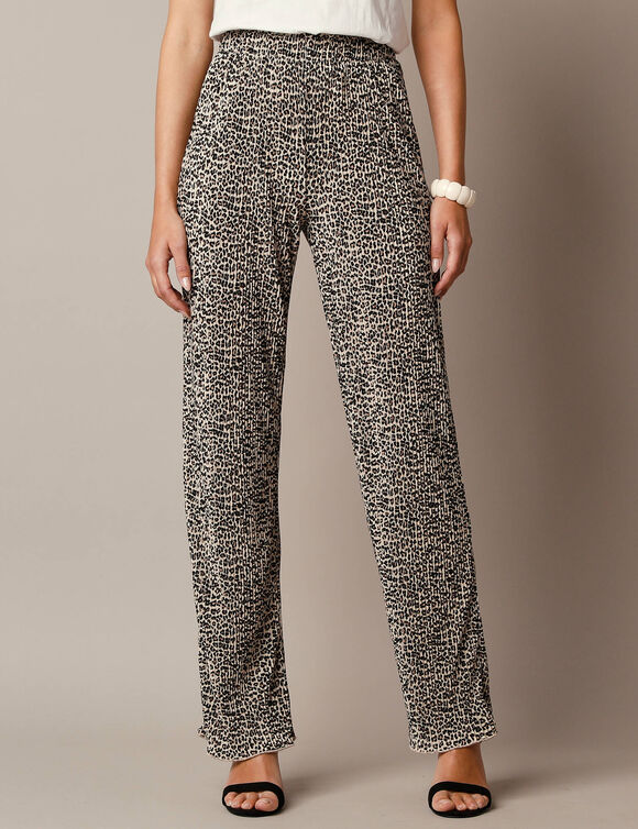 Pantalon imprim&eacute; , maille pliss&eacute;e (beige / noir)