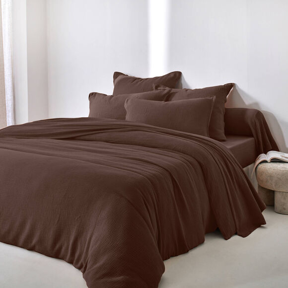 Linge de lit uni - double gaze de coton (chocolat)