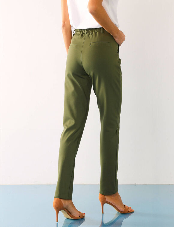 Pantalon chino uni, maille milano (kaki)
