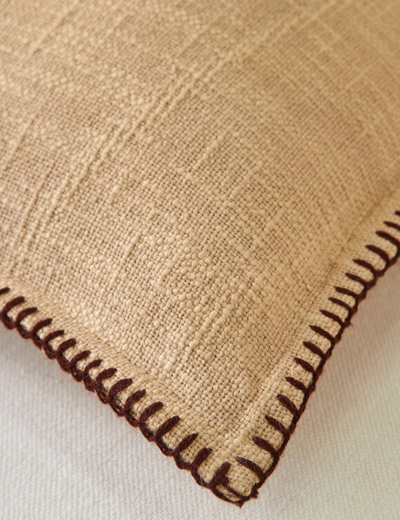 Coussin uni coton textur&eacute; (taupe)