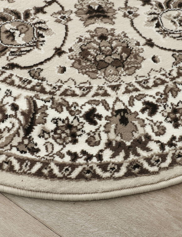 Rond tapijt met Perzische motieven (beige)
