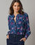 Bloes met ruchekraag en pofmouwen, bloemenprint (blauw)