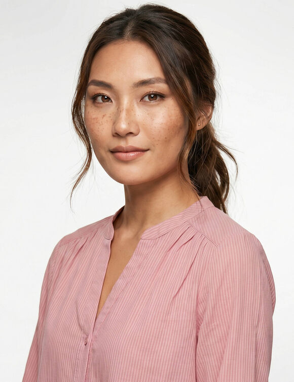 Chemisier boutonn&eacute; col mao uni, coton dobby (rose)