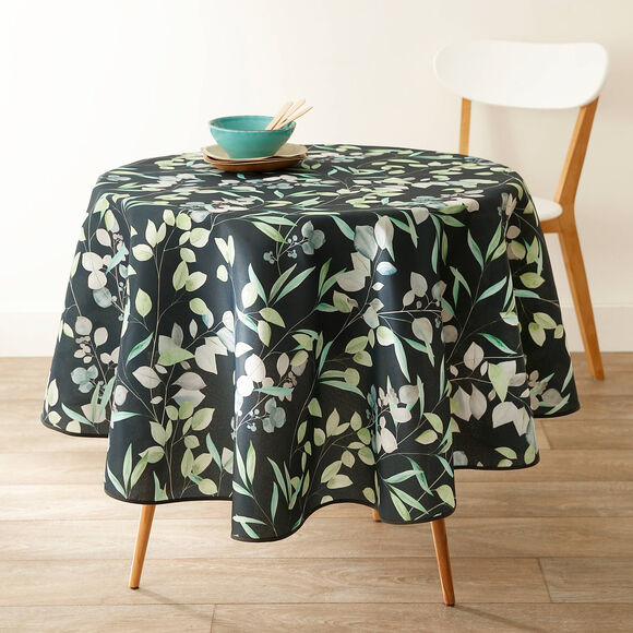 Nappe polyester imprimé feuilles (bleu)