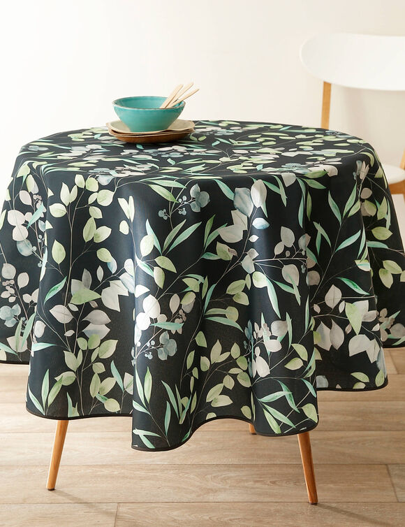 Tafellaken in polyester, met bladerenprint (blauw)