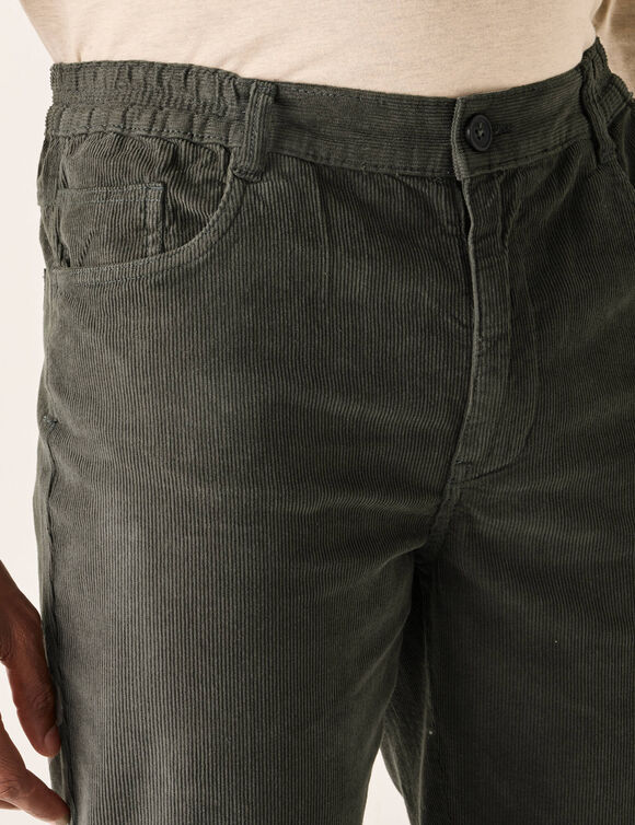 Pantalon 5 poches velours fines c&ocirc;tes &eacute;lastiqu&eacute; c&ocirc;t&eacute;s (vert gris&eacute;)