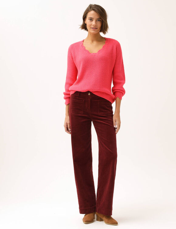 Pantalon velours coupe large taille haute, stature moyenne (bordeaux)