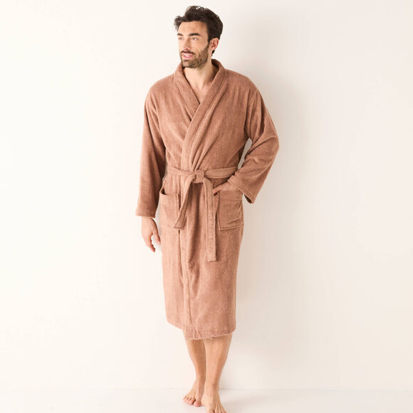 Peignoir mixte adulte col kimono éponge bouclette  (châtaigne)