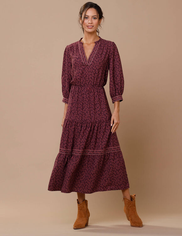 Robe longue imprimée (prune)