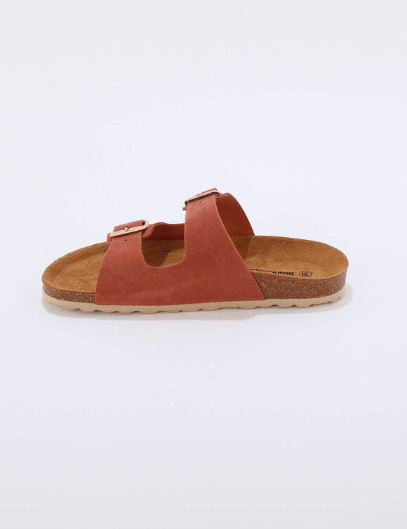 Mules en cuir 2 boucles r&eacute;glables (bois de rose)