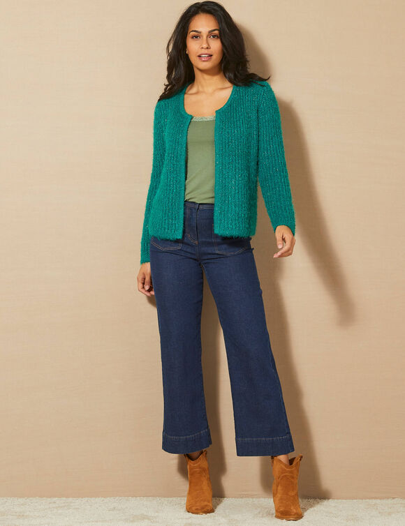 Paletotvest in zacht fantasietricot (smaragdgroen)