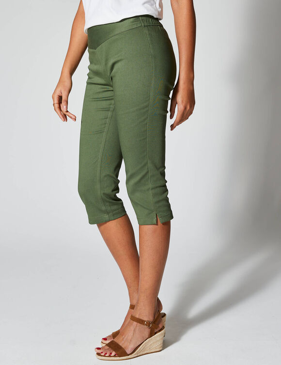 Corsaire toile stretch, effet ventre plat (kaki)