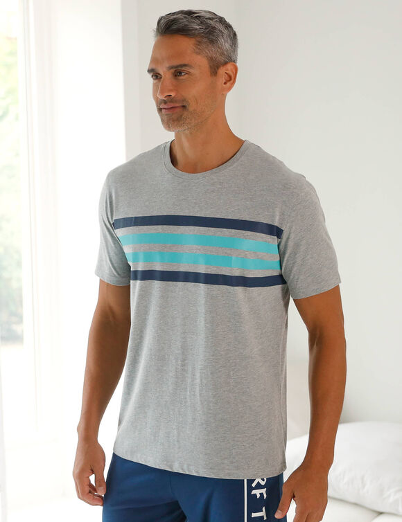 Pyjamashirt met korte mouwen en strepenprint (grijs / aqua)