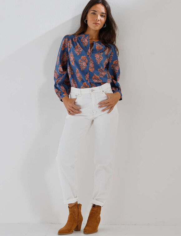 Chemisier boutonn&eacute; imprim&eacute;, col rond  (indigo)