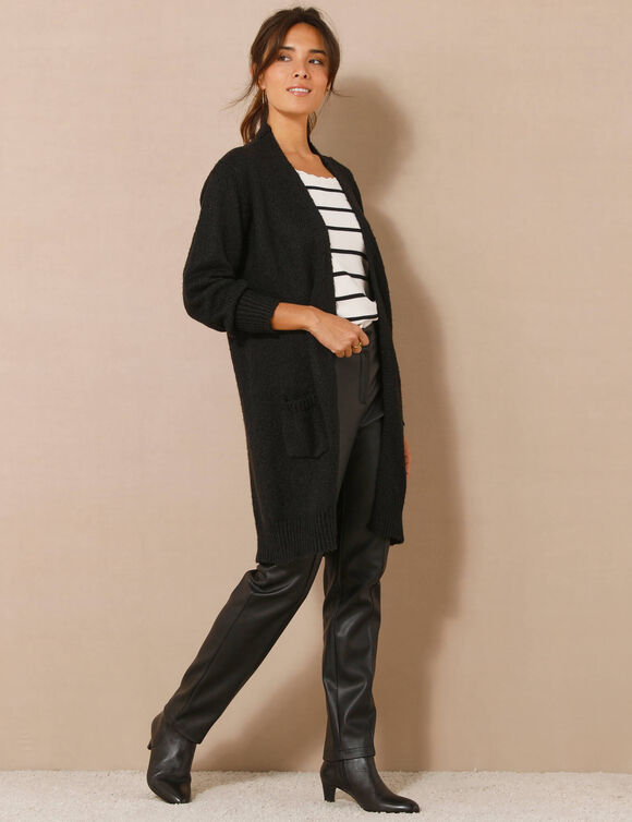 Gilet long porter ouvert, col V (noir)