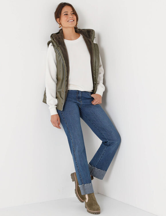 Parka imperméable fourrée, sans manches (kaki)