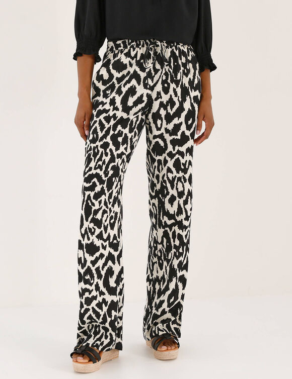 Pantalon large, imprim&eacute;  (noir / beige)
