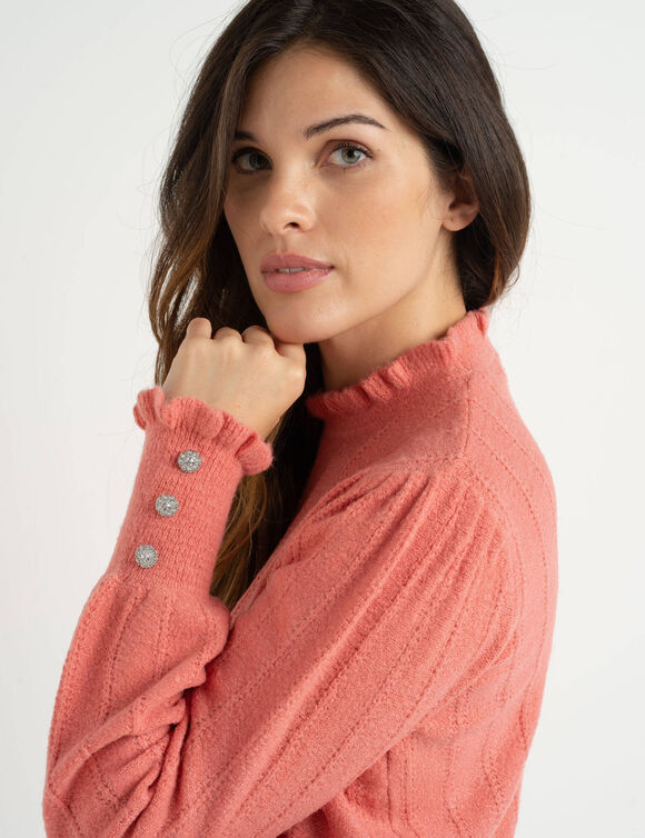 Pull frisottis maille effet rayée (corail)