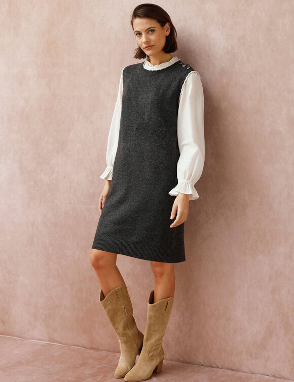 Robe pull sans manches, finitions contrastantes (anthracite chiné)