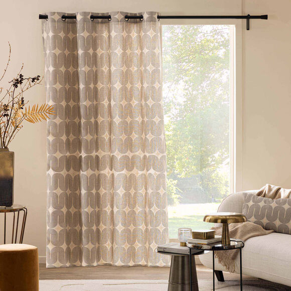 Rideau &agrave; &oelig;illets imprim&eacute; arches, d&eacute;tails m&eacute;tallis&eacute;s (noir / naturel)