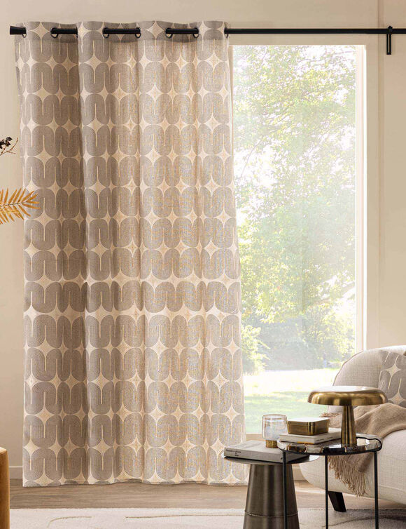 Gordijn met oogringen en bogenprint, metallic details (zwart / naturel)