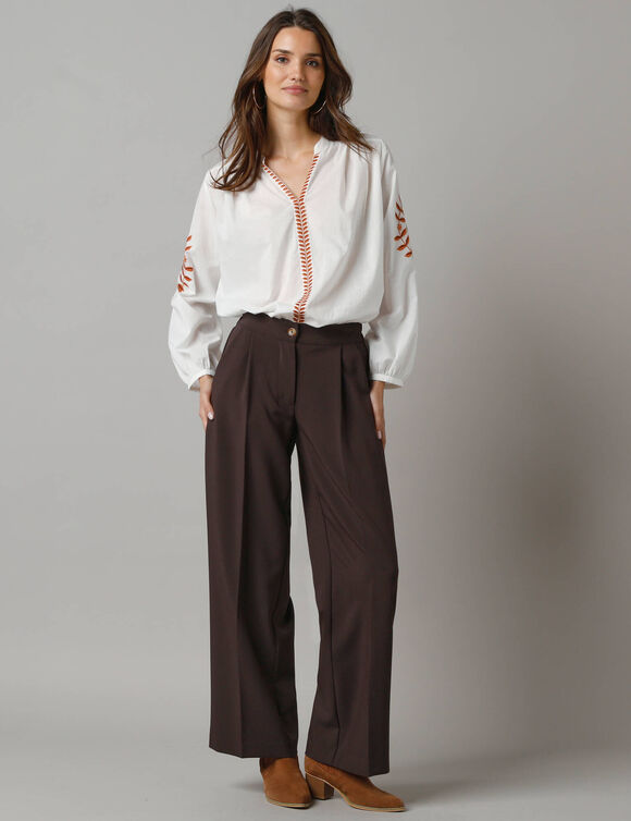 Blouse oversize en coton, détails brodés (écru)