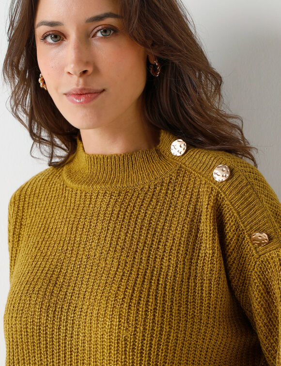 Loose trui, lange en ruime mouwen, patenttricot (bronskleur)