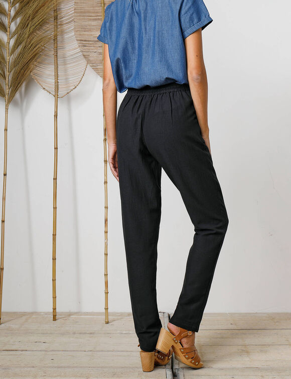 Pantalon fuselé fluide, lin-coton (noir)