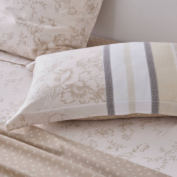 Linge de lit Gabrielle imprim&eacute; pois-fleurs-dentelle - flanelle 150 g/m&sup2; (sable)