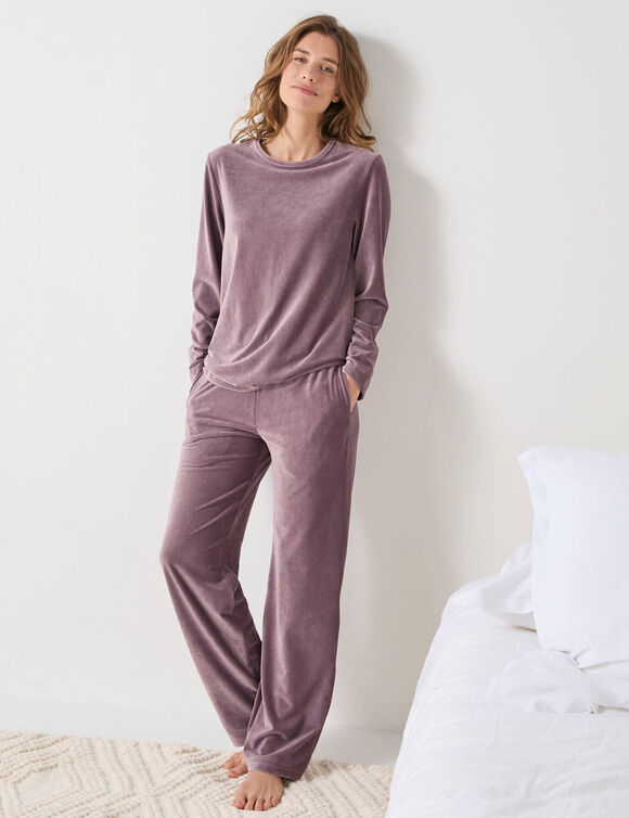 Pyjama pantalon en velours côtelé, coupe large manches longues (taupe)