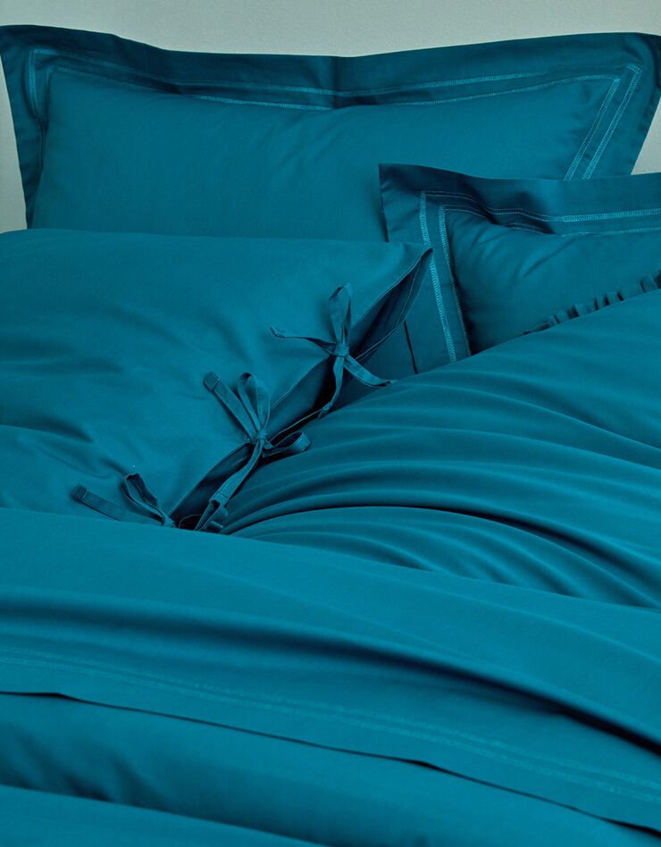 Linge de lit uni percale (bleu paon)