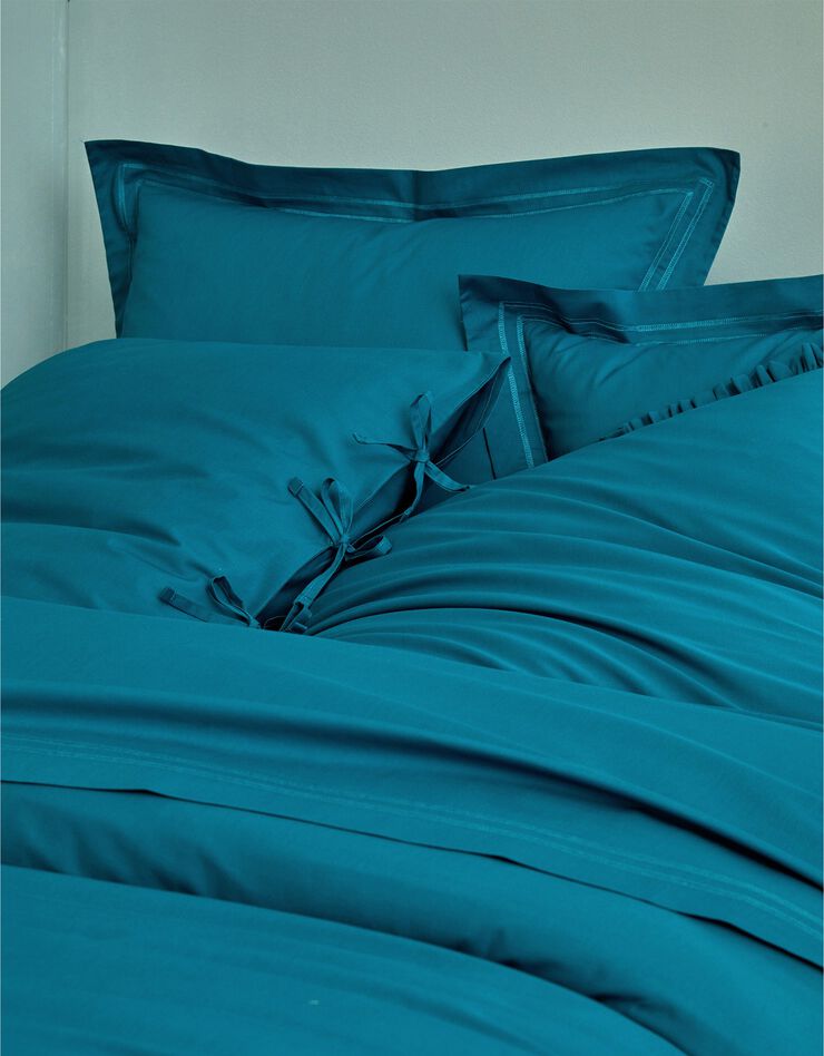Linge de lit uni percale (bleu paon)
