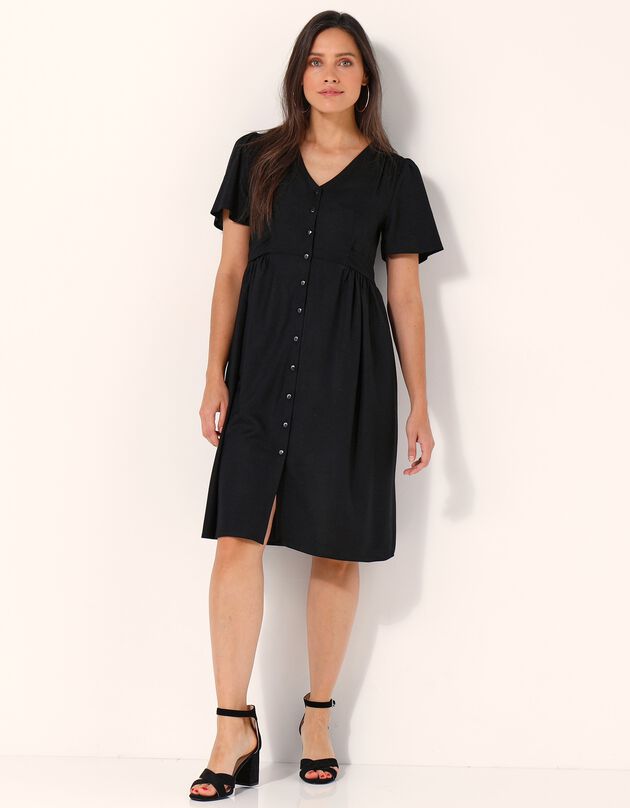 Effen, soepele jurk met knoopsluiting (zwart)