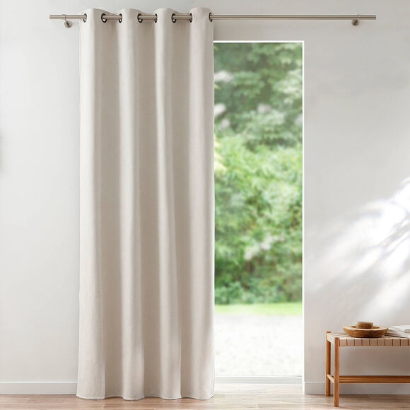 Verduisterend en isolerend gordijn, afgewerkt met oogringetjes (gebroken wit)