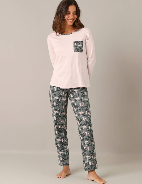 Pyjama met "love" print - katoen (grijs / roze)
