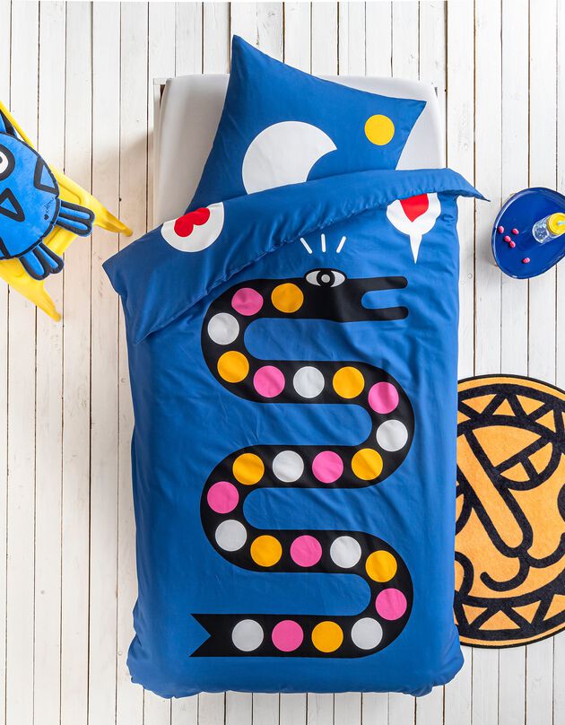 Linge de lit Serpent 1 personne en coton, collection enfant LEM (bleu)