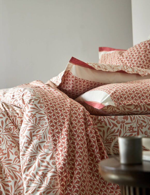 Linge de lit Clarisse en coton imprimé (bois de rose)