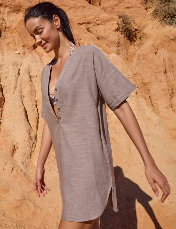 Tunique de plage, manches coudes (taupe)