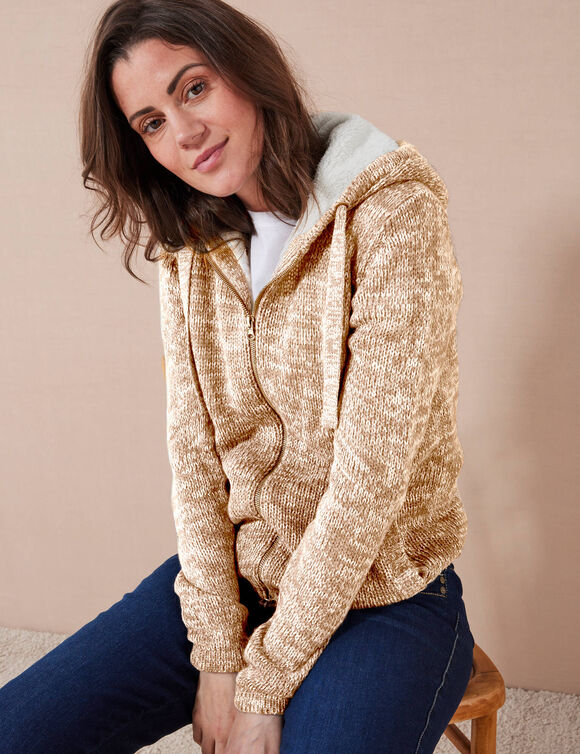 Gilet zippé fourré maille moulinée (beige chiné)