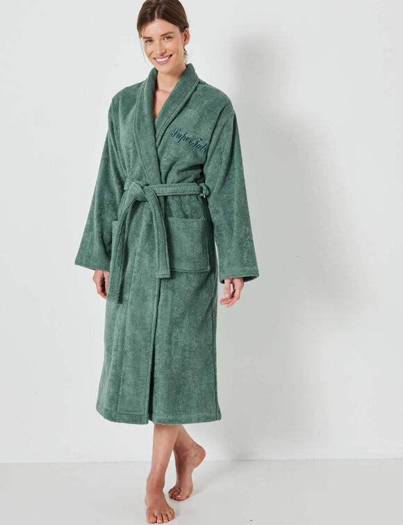 Peignoir mixte adulte éponge bouclette col châle personnalisable (eucalyptus)