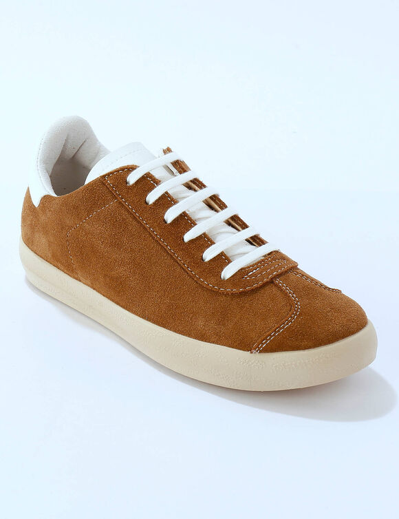 Gekleurde vintage sneakers van spaltleer (taupe)