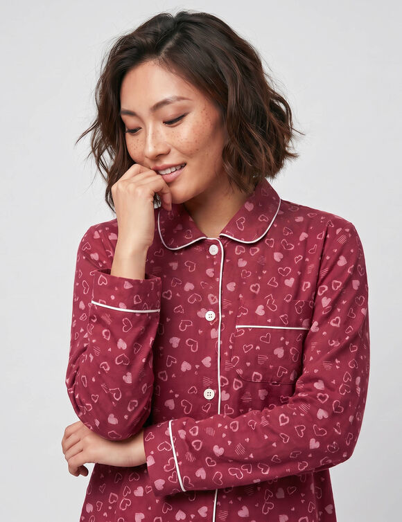 Pyjama pantalon pilou imprim&eacute; "coeurs"  (cerise)