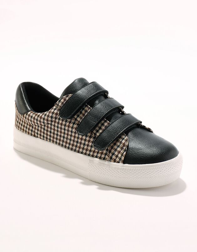Sneakers met scratchsluiting in 2 materialen - geruit (zwart)