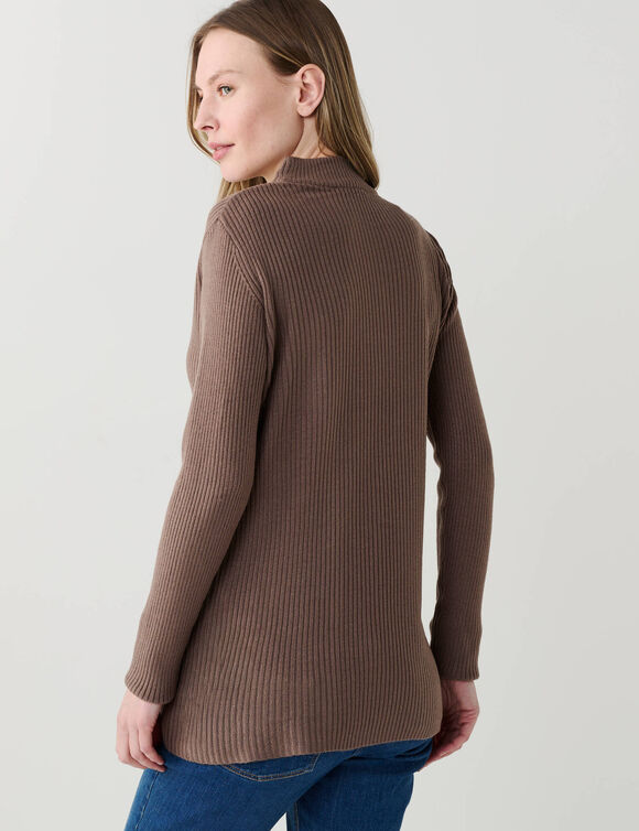Pull col montant long, maille c&ocirc;tel&eacute;e (taupe)