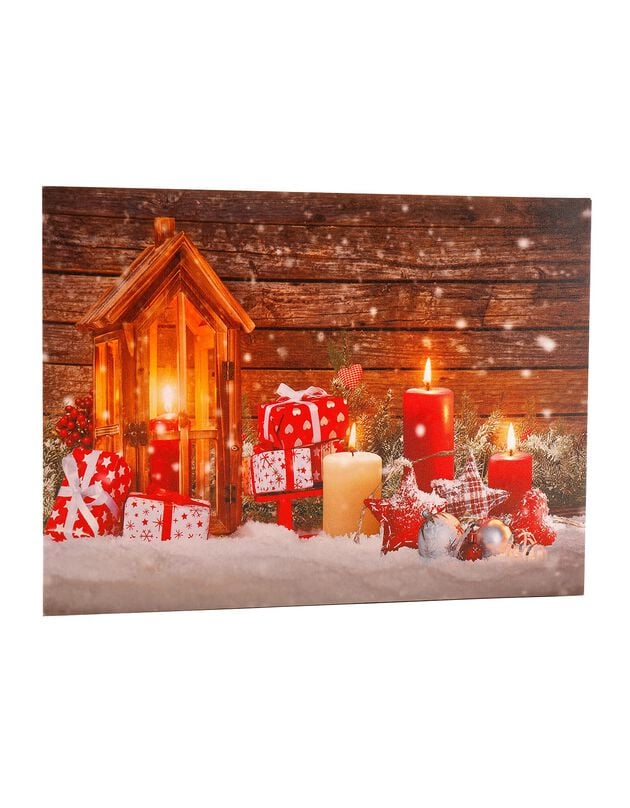 Lichtgevende tafel, kerstmotief met kaarsen en geschenken (bruin/rood/wit)