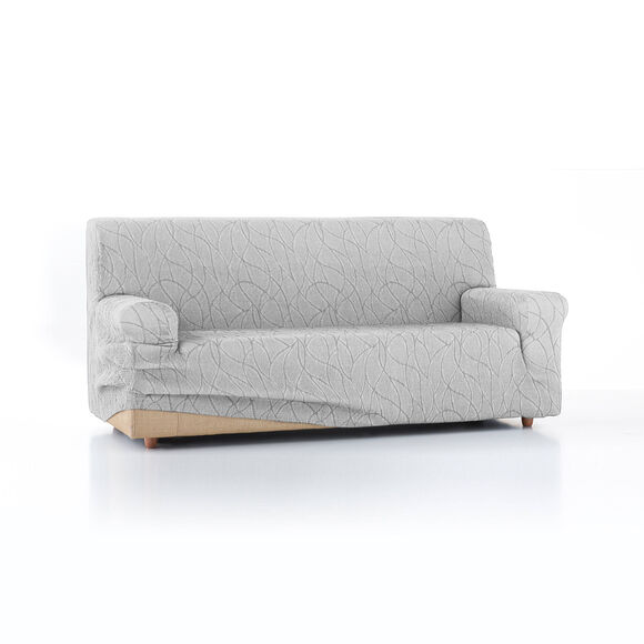 Housse extensible motif jacquard "serpentins" pour fauteuil et canapé  (gris clair)