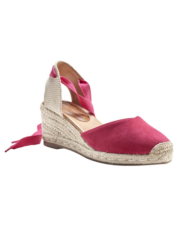 Sandales compensées corde avec liens à nouer (fuchsia)