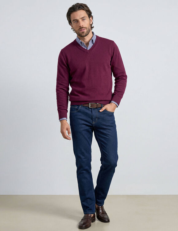Trui met V-hals, 80% wol (bordeaux)